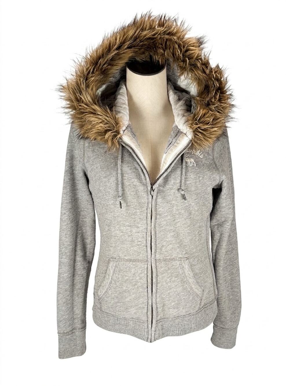 VTG Abercrombie & Fitch Rabbit Fur Sweater Hoodie Y2K Knit Lined Sweatshirt LG